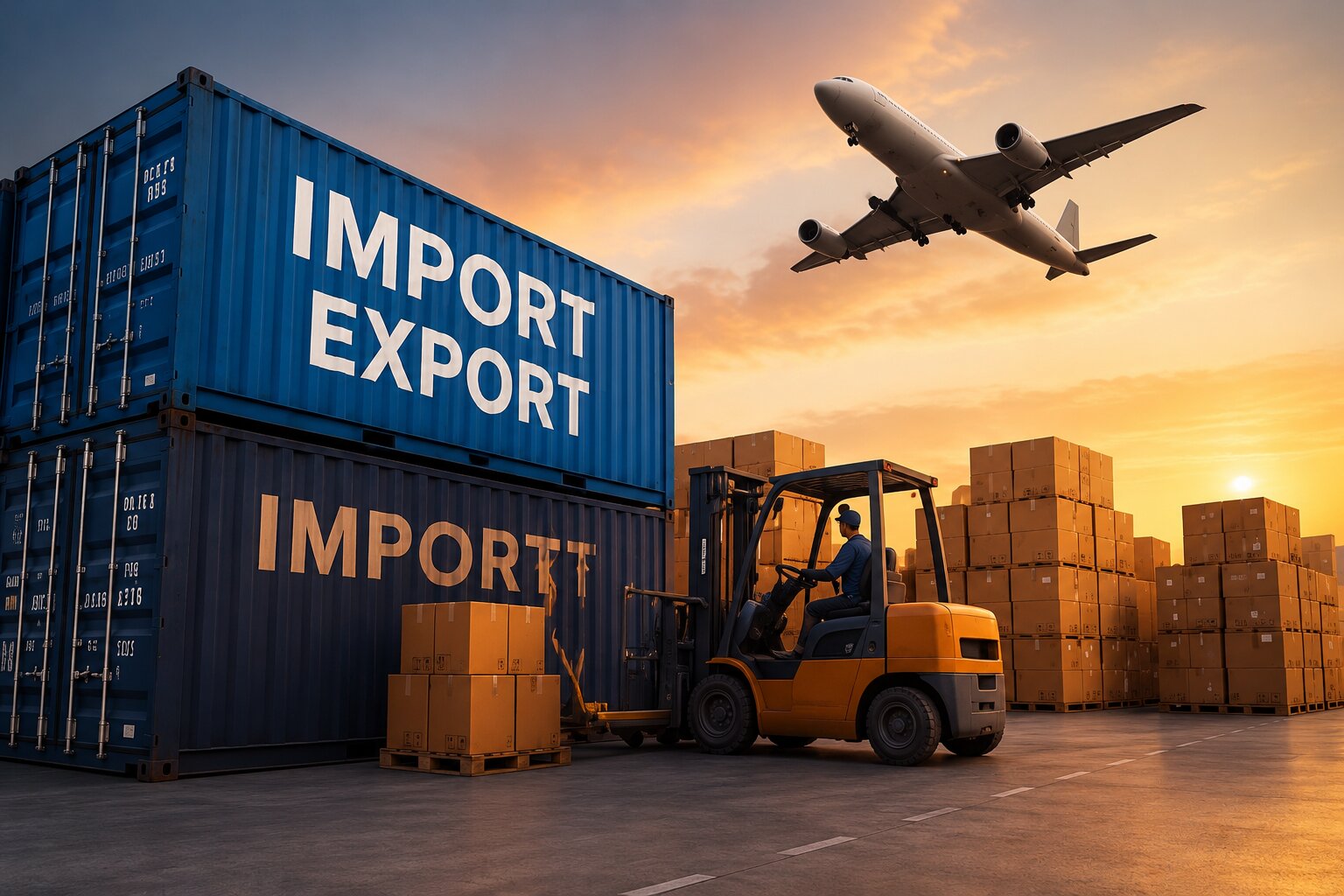 Import Export shipping containers and cargo plane
